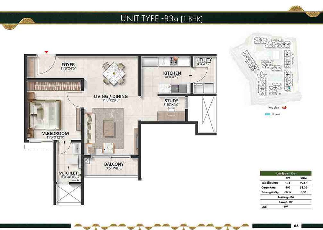 Prestige Evergreen 1 BHK Floorplan