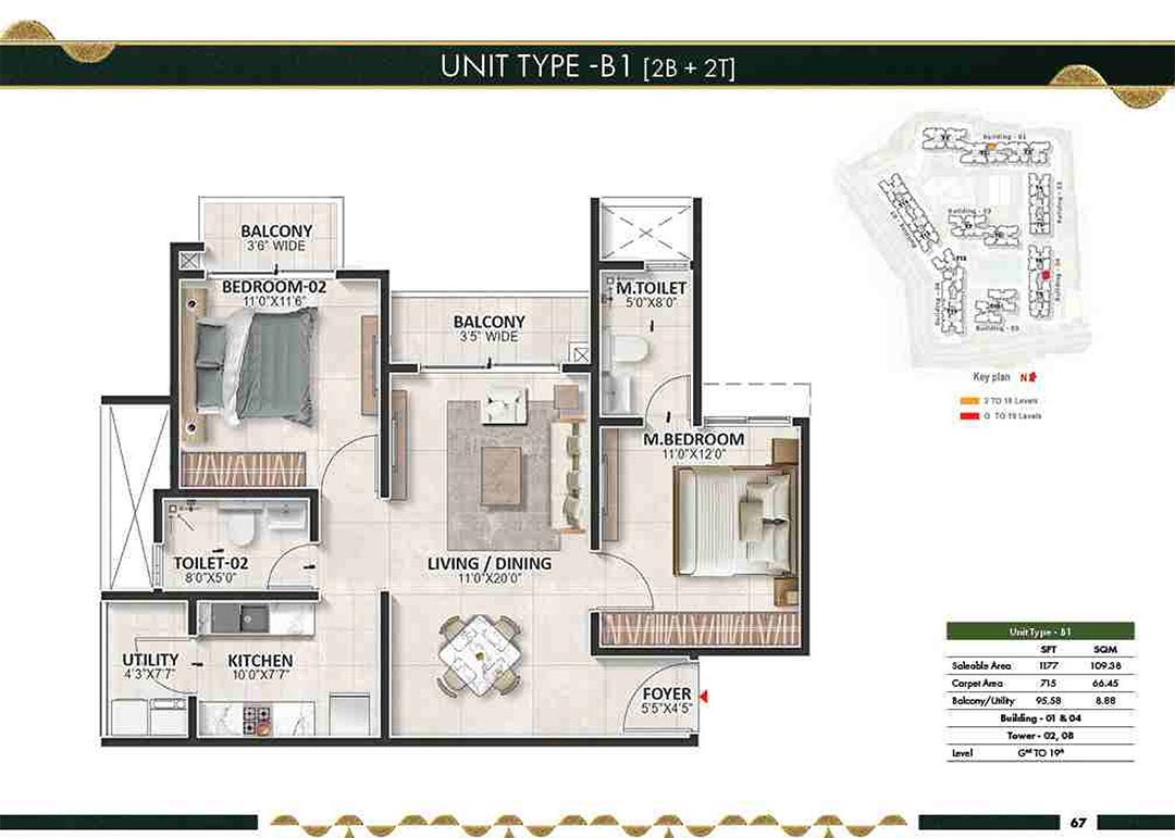 Prestige Evergreen 2 BHK Floorplan
