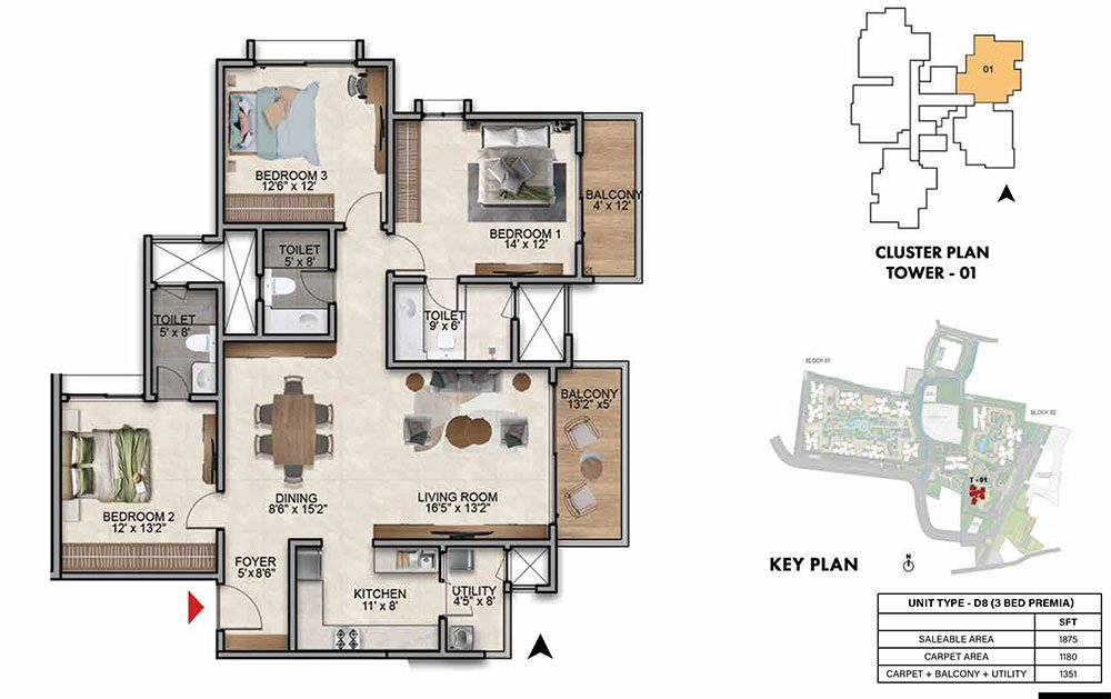 Prestige Southern Star 3 BHK Floorplan