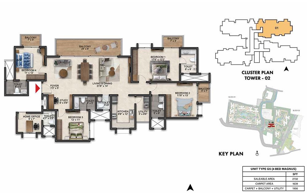 Prestige Southern Star 4 BHK Floorplan